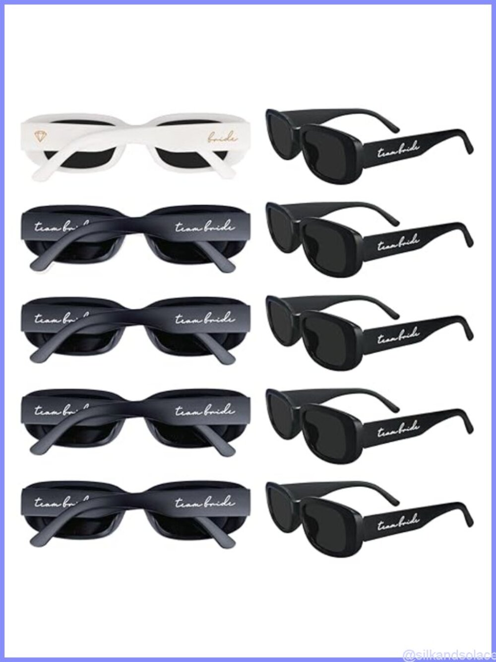10 Pack Retro Rectangle Sunglasses for Bachelorette Party Bridesmaid Gifts UV400